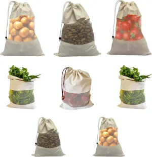 Reusable Produce Bags Cotton Washable - Organic Cotton Vegetable Bags - Cloth Bag with Drawstring - Muslin Cotton Fabric Produce Bags - Bread Bag - Set of 12