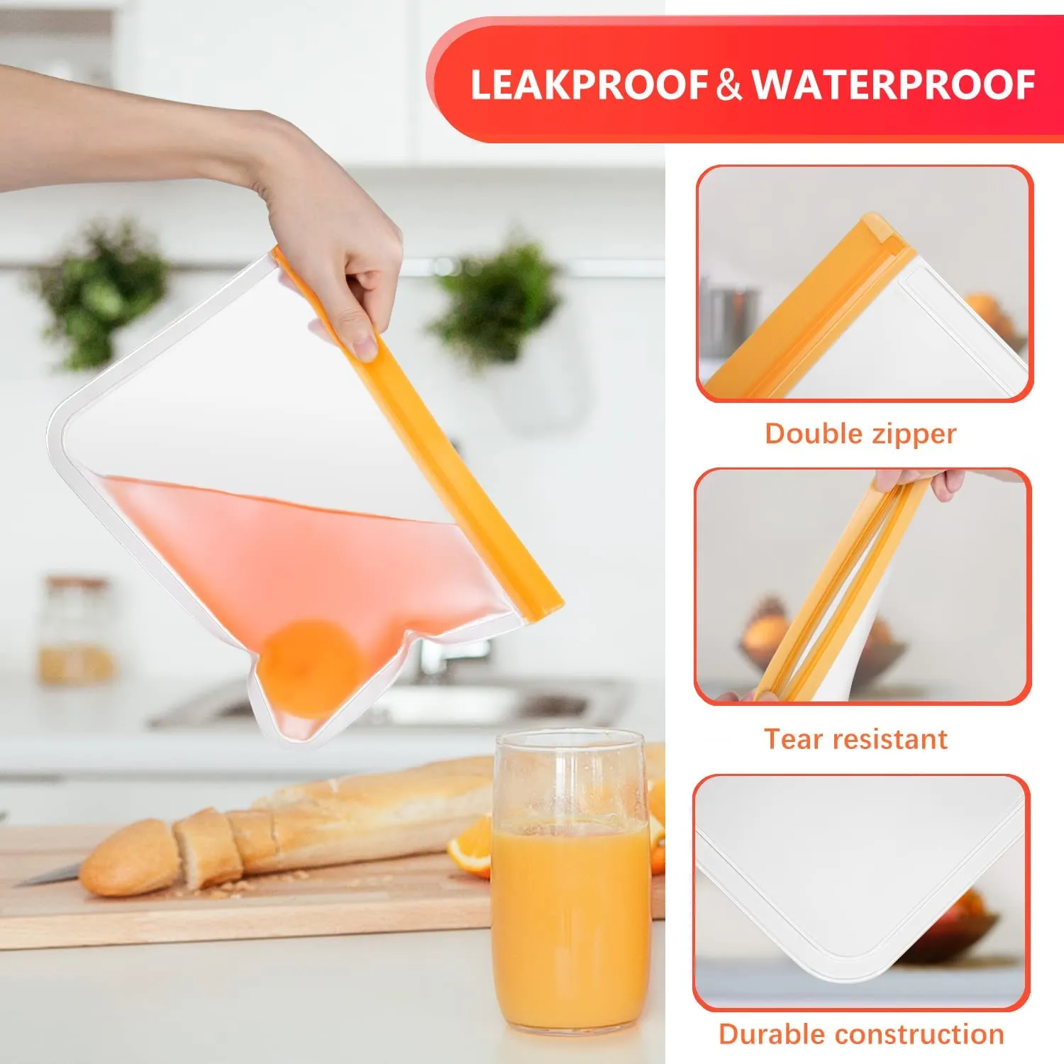 Reusable Ziplock Bags, Pack 12 Freezer Bags Air-Tight, Double Storage Sandwich Bags to Keep Food Fresh and Manageable