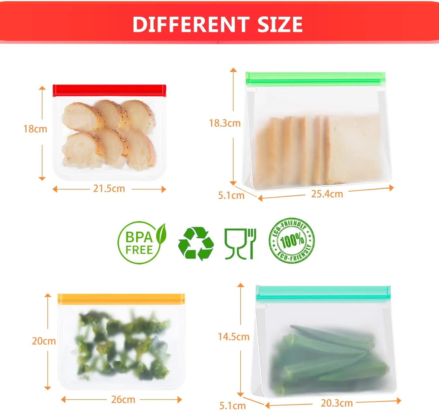 Reusable Ziplock Bags, Pack 12 Freezer Bags Air-Tight, Double Storage Sandwich Bags to Keep Food Fresh and Manageable
