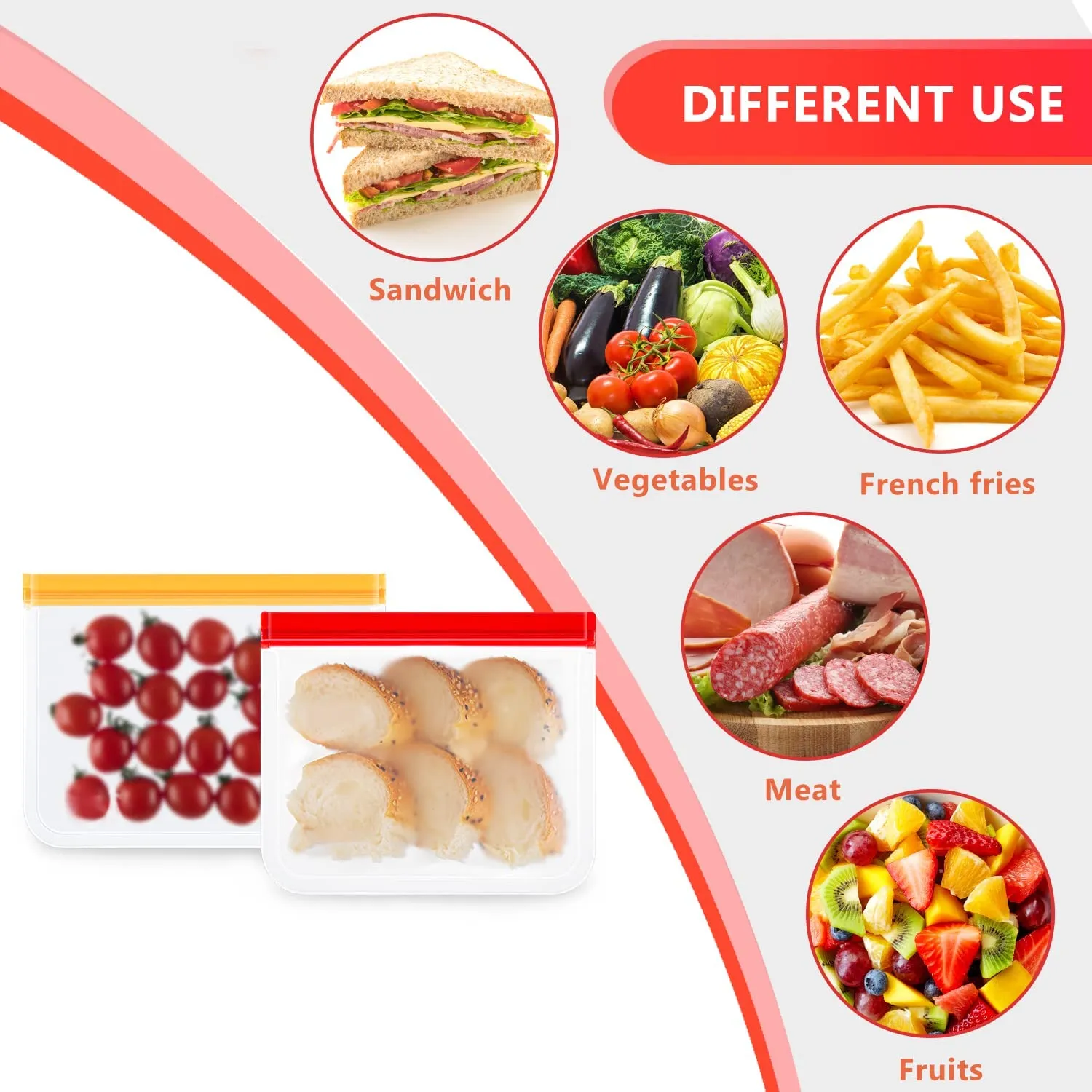 Reusable Ziplock Bags, Pack 12 Freezer Bags Air-Tight, Double Storage Sandwich Bags to Keep Food Fresh and Manageable