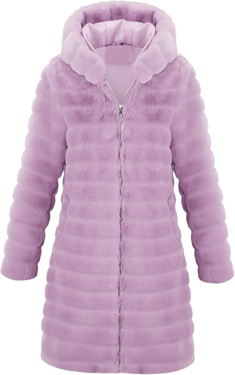 RISISSIDA Women Long Faux Fur Coat Fuzzy Jacket Hooded Winter Fall Warm Overcoat
