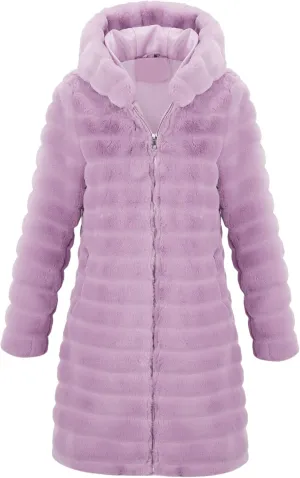 RISISSIDA Women Long Faux Fur Coat Fuzzy Jacket Hooded Winter Fall Warm Overcoat