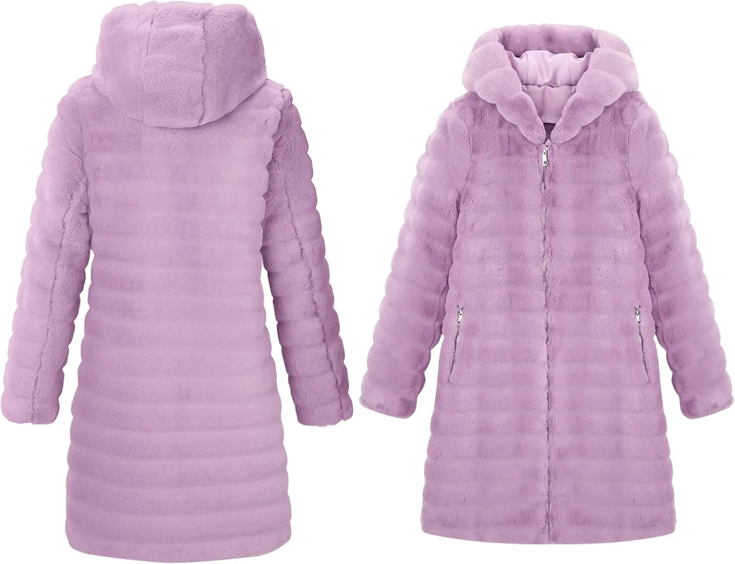 RISISSIDA Women Long Faux Fur Coat Fuzzy Jacket Hooded Winter Fall Warm Overcoat