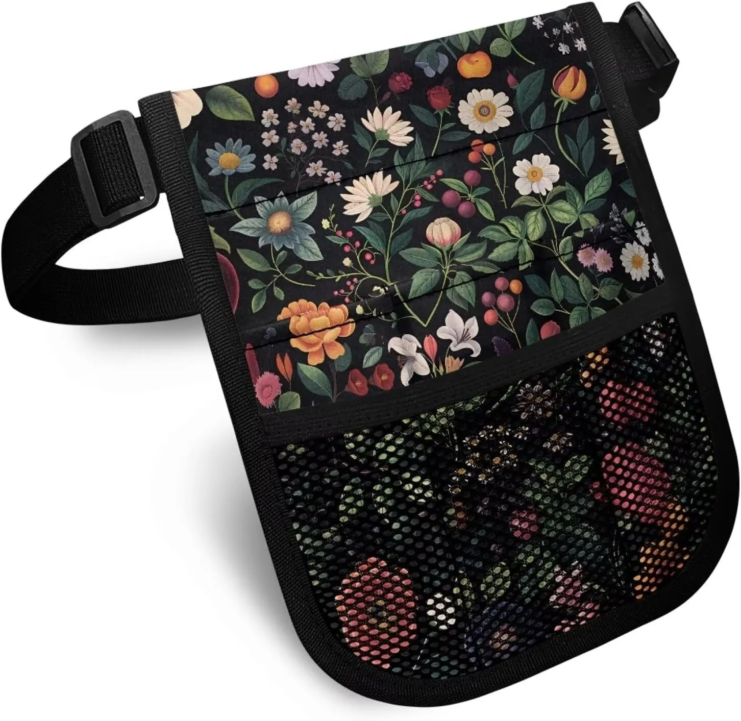 Rnyleeg Fanny Packs for Nurses Practical Waist Bag Pouch Storage Bag with Multi-Compartment and Tape Holder,Fruit and Flower Print