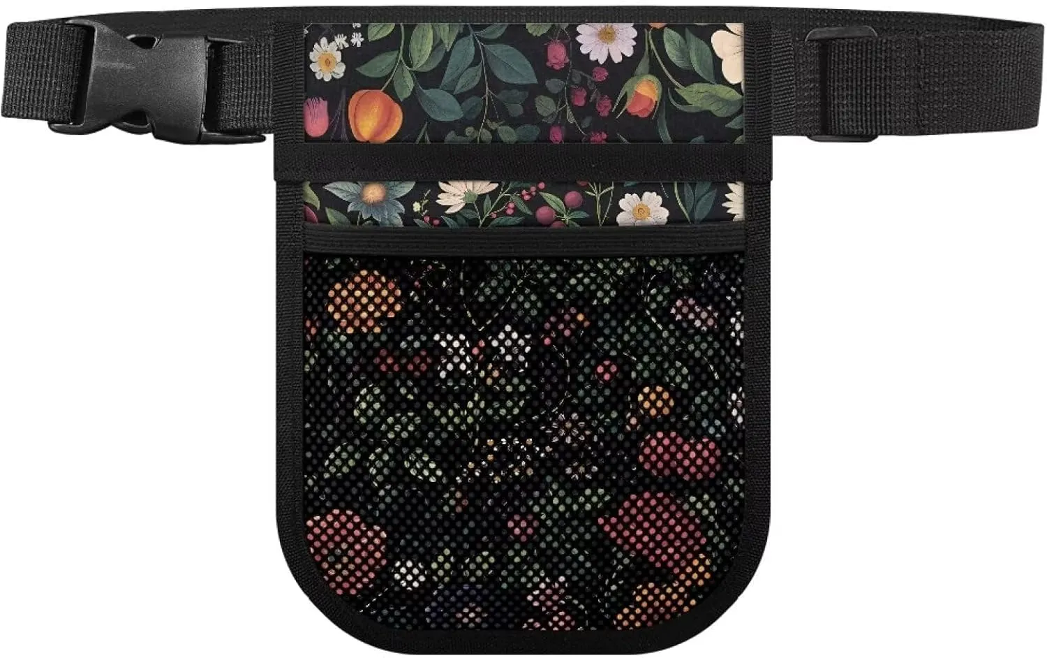 Rnyleeg Fanny Packs for Nurses Practical Waist Bag Pouch Storage Bag with Multi-Compartment and Tape Holder,Fruit and Flower Print