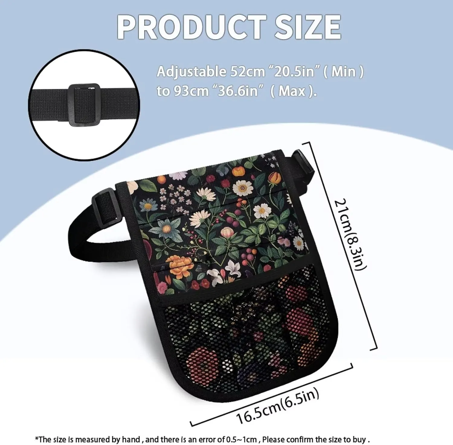 Rnyleeg Fanny Packs for Nurses Practical Waist Bag Pouch Storage Bag with Multi-Compartment and Tape Holder,Fruit and Flower Print