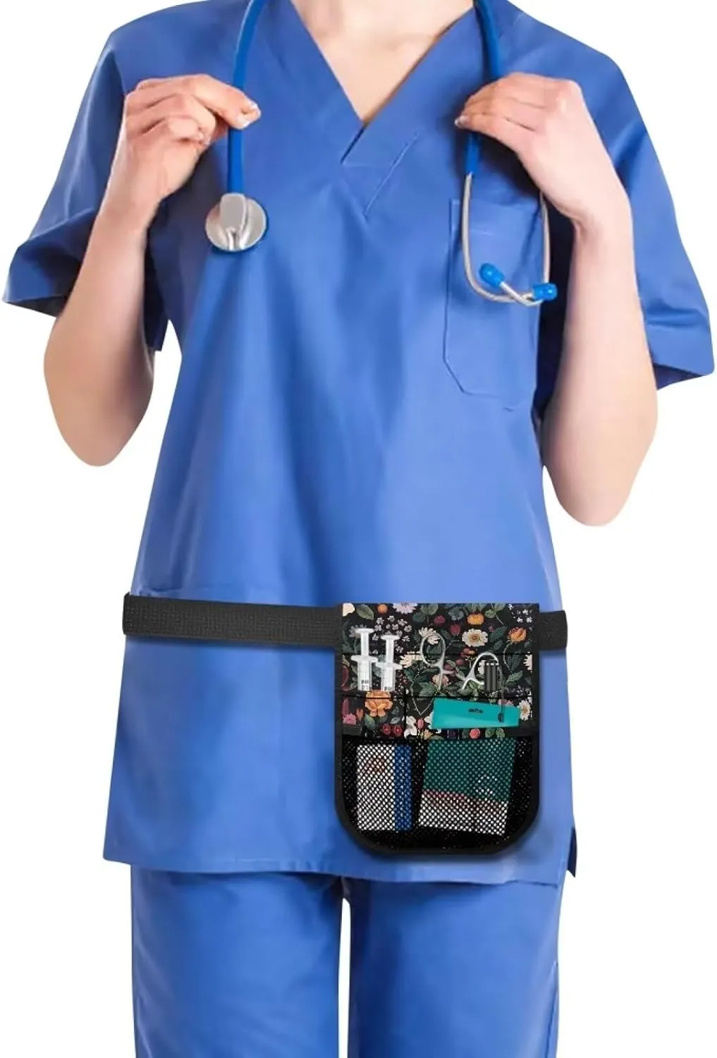 Rnyleeg Fanny Packs for Nurses Practical Waist Bag Pouch Storage Bag with Multi-Compartment and Tape Holder,Fruit and Flower Print