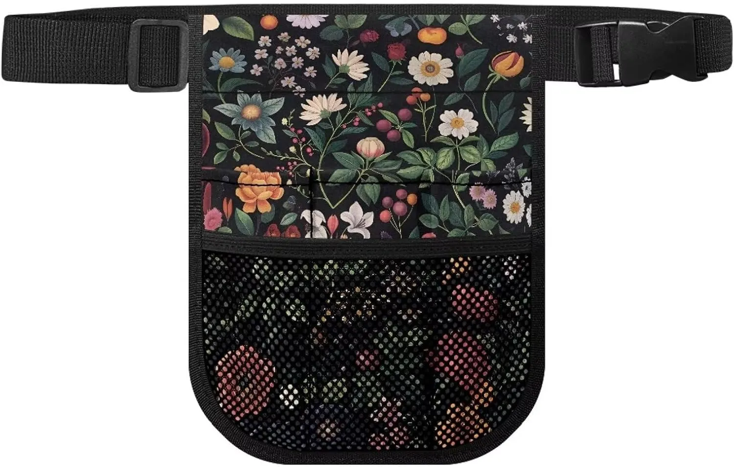 Rnyleeg Fanny Packs for Nurses Practical Waist Bag Pouch Storage Bag with Multi-Compartment and Tape Holder,Fruit and Flower Print