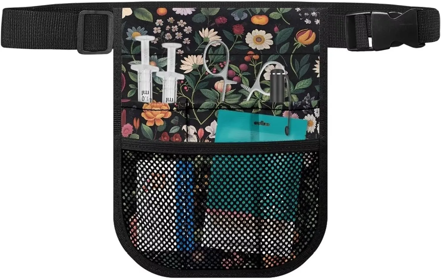 Rnyleeg Fanny Packs for Nurses Practical Waist Bag Pouch Storage Bag with Multi-Compartment and Tape Holder,Fruit and Flower Print