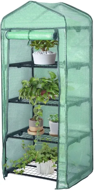 Rootz Foil Greenhouse 2/3 Tiers - Small Greenhouse - Tomato House - Plant Protector - 69cm x 49cm x 158cm - 140g/m2 PE Mesh