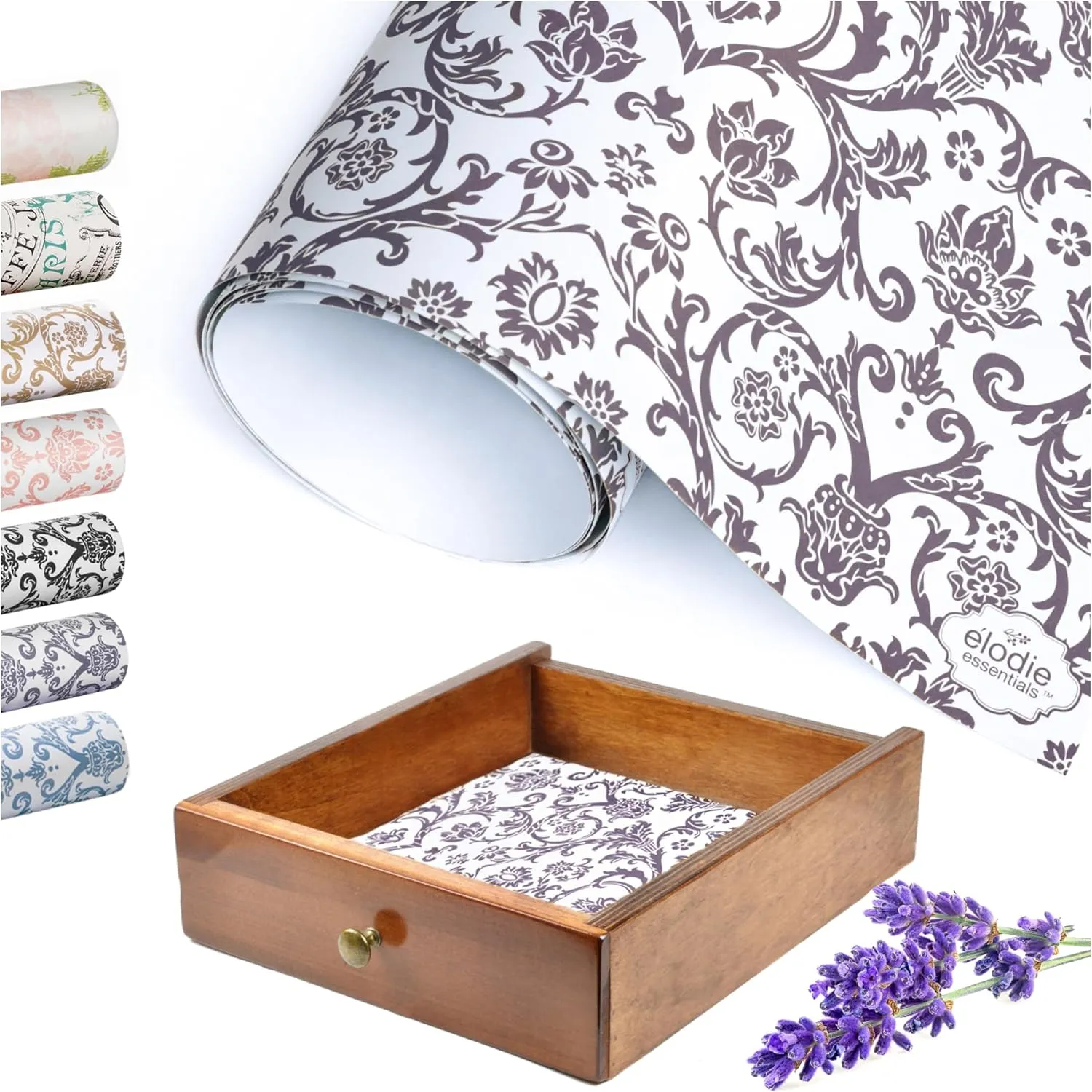 Royal Damask Print 6 Scented Drawer Liners - Non-Adhesive English Lavender Drawer Paper Liner for Dresser Closet & Shelves - 14 x 19½ Inch
