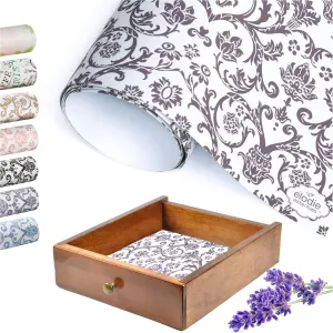 Royal Damask Print 6 Scented Drawer Liners - Non-Adhesive English Lavender Drawer Paper Liner for Dresser Closet & Shelves - 14 x 19½ Inch
