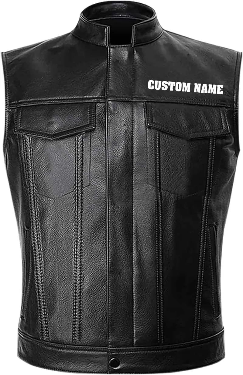 Royal Skull with Crown and Shield Emblem for Motorcycle Riders, Personalized Mens PU Leather Vest Coat Custom Jacket
