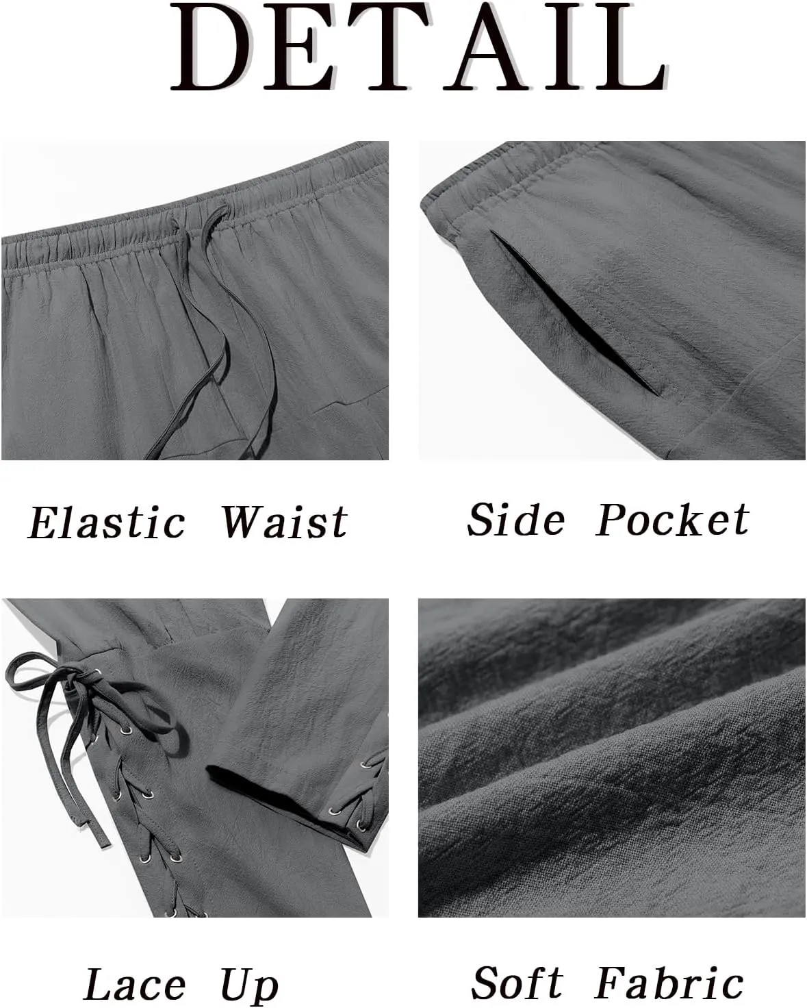 Runcati Mens Medieval Ankle Banded Pants Renaissance Viking Pirate Navigator Pants Lace Up Cotton Halloween Trousers