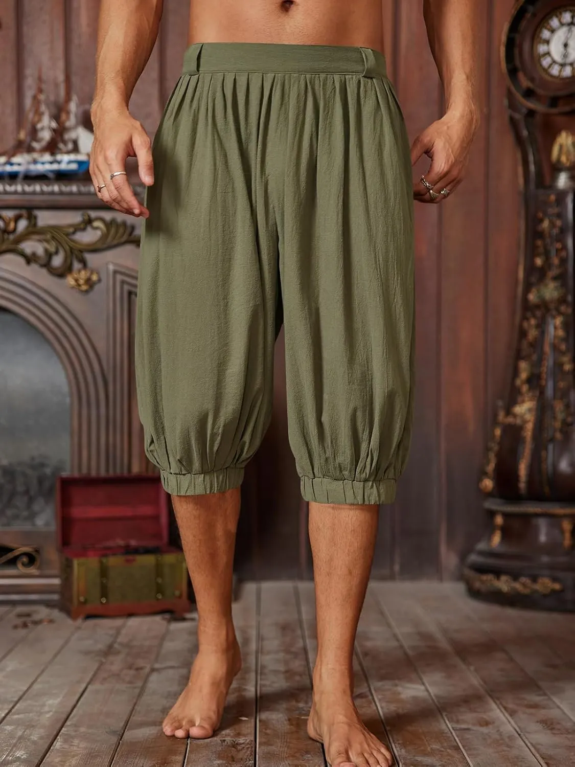 Runcati Mens Medieval Pirate Shorts Renaissance Viking Colonial Linen Halloween Costume Pants