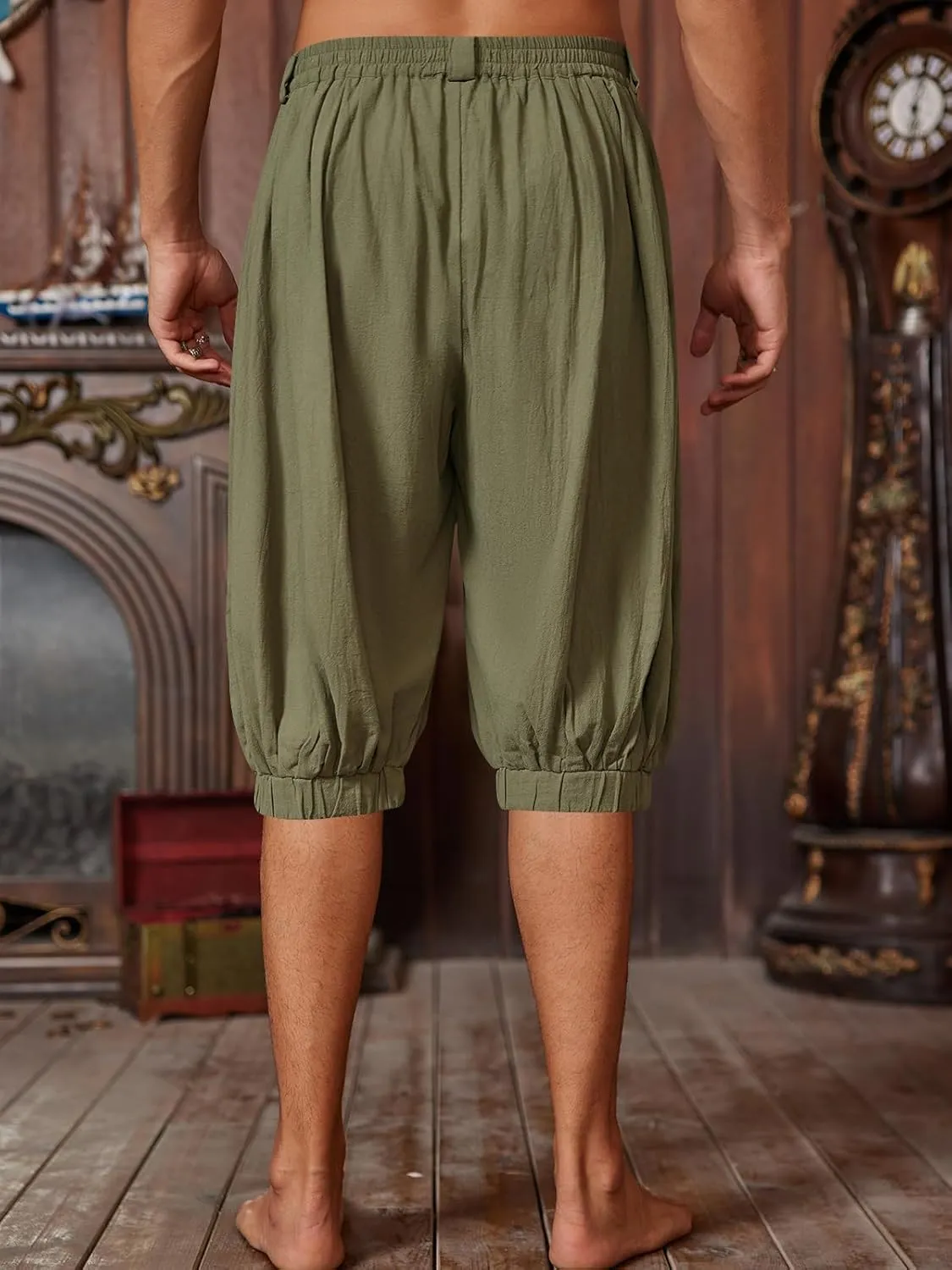 Runcati Mens Medieval Pirate Shorts Renaissance Viking Colonial Linen Halloween Costume Pants