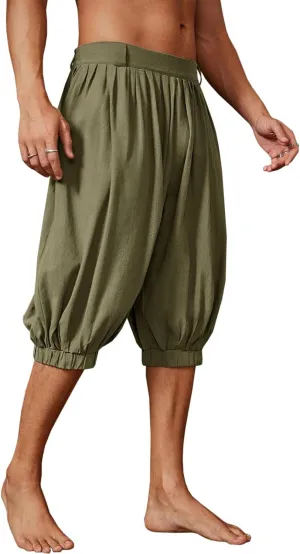 Runcati Mens Medieval Pirate Shorts Renaissance Viking Colonial Linen Halloween Costume Pants