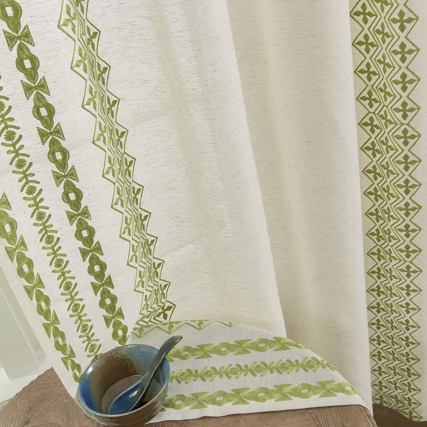 Rustic Curtains 84 Inch Length 2 Panels set Bohemian Curtains for Bedroom Living Room Grommet Semi Sheer Flax Linen Drapes for Dining Room Balcony Office Farmhouse Decor, 52x84 Inches Long, Sage Green