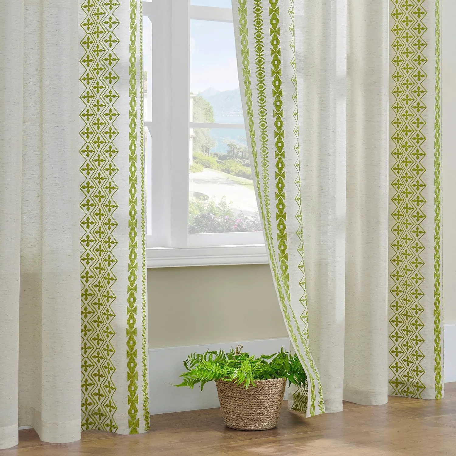 Rustic Curtains 84 Inch Length 2 Panels set Bohemian Curtains for Bedroom Living Room Grommet Semi Sheer Flax Linen Drapes for Dining Room Balcony Office Farmhouse Decor, 52x84 Inches Long, Sage Green