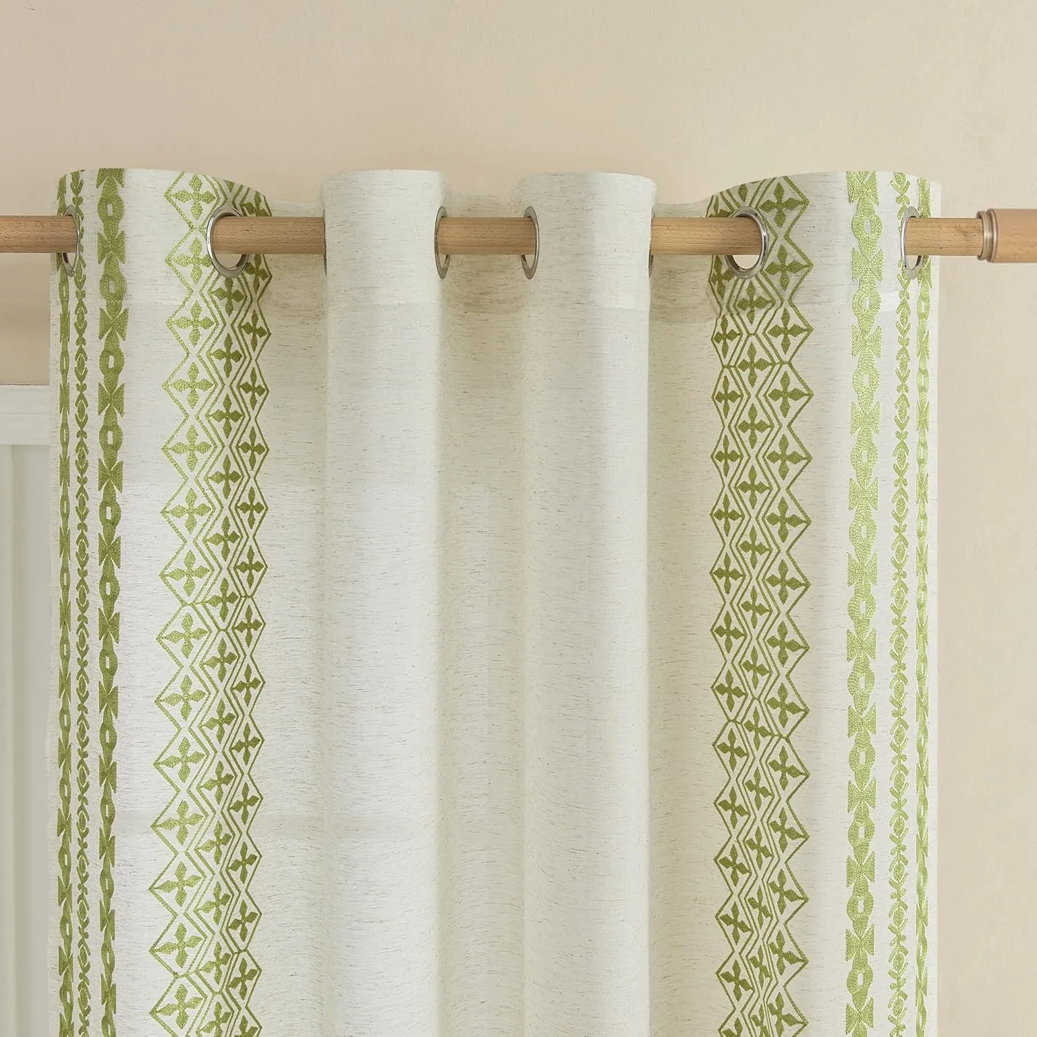 Rustic Curtains 84 Inch Length 2 Panels set Bohemian Curtains for Bedroom Living Room Grommet Semi Sheer Flax Linen Drapes for Dining Room Balcony Office Farmhouse Decor, 52x84 Inches Long, Sage Green