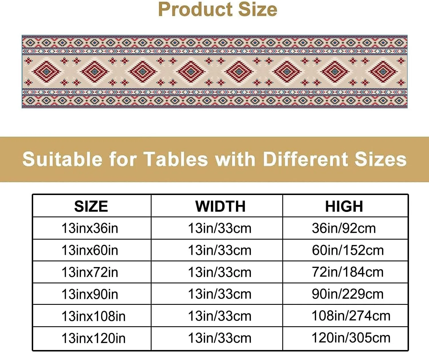 Rustic Ethnic African Table Runner Vintage Tribal Aztec Southwestern Native American Runner for Kitchen Table Dining Room Coffe 13x60 inch