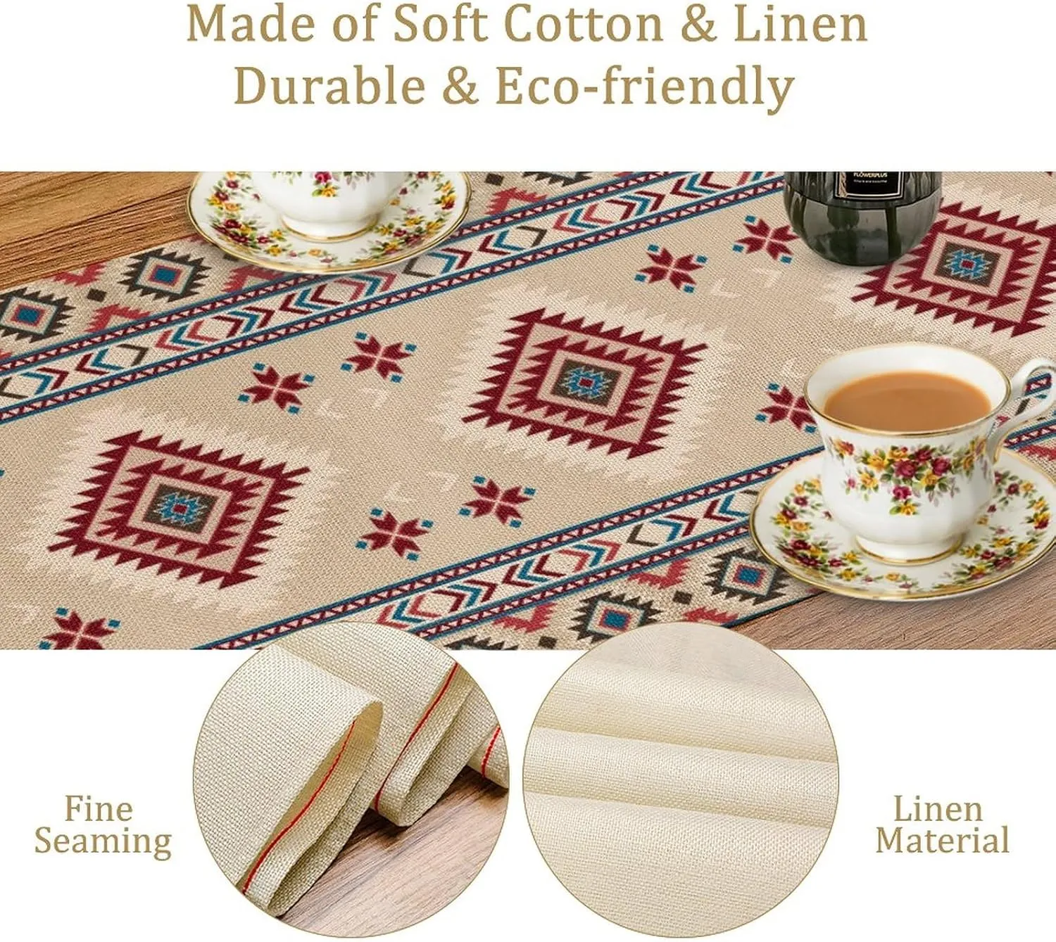 Rustic Ethnic African Table Runner Vintage Tribal Aztec Southwestern Native American Runner for Kitchen Table Dining Room Coffe 13x60 inch