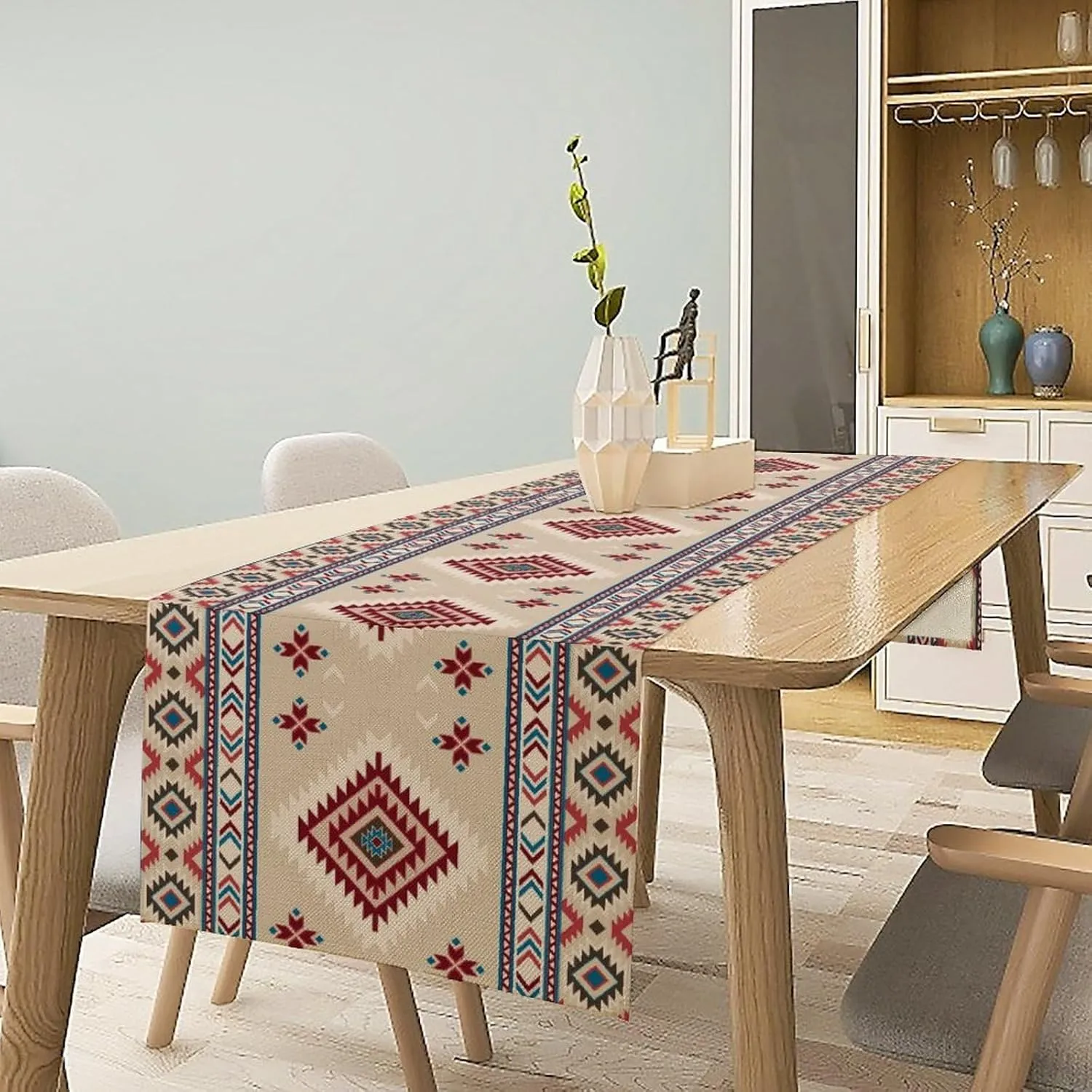 Rustic Ethnic African Table Runner Vintage Tribal Aztec Southwestern Native American Runner for Kitchen Table Dining Room Coffe 13x60 inch