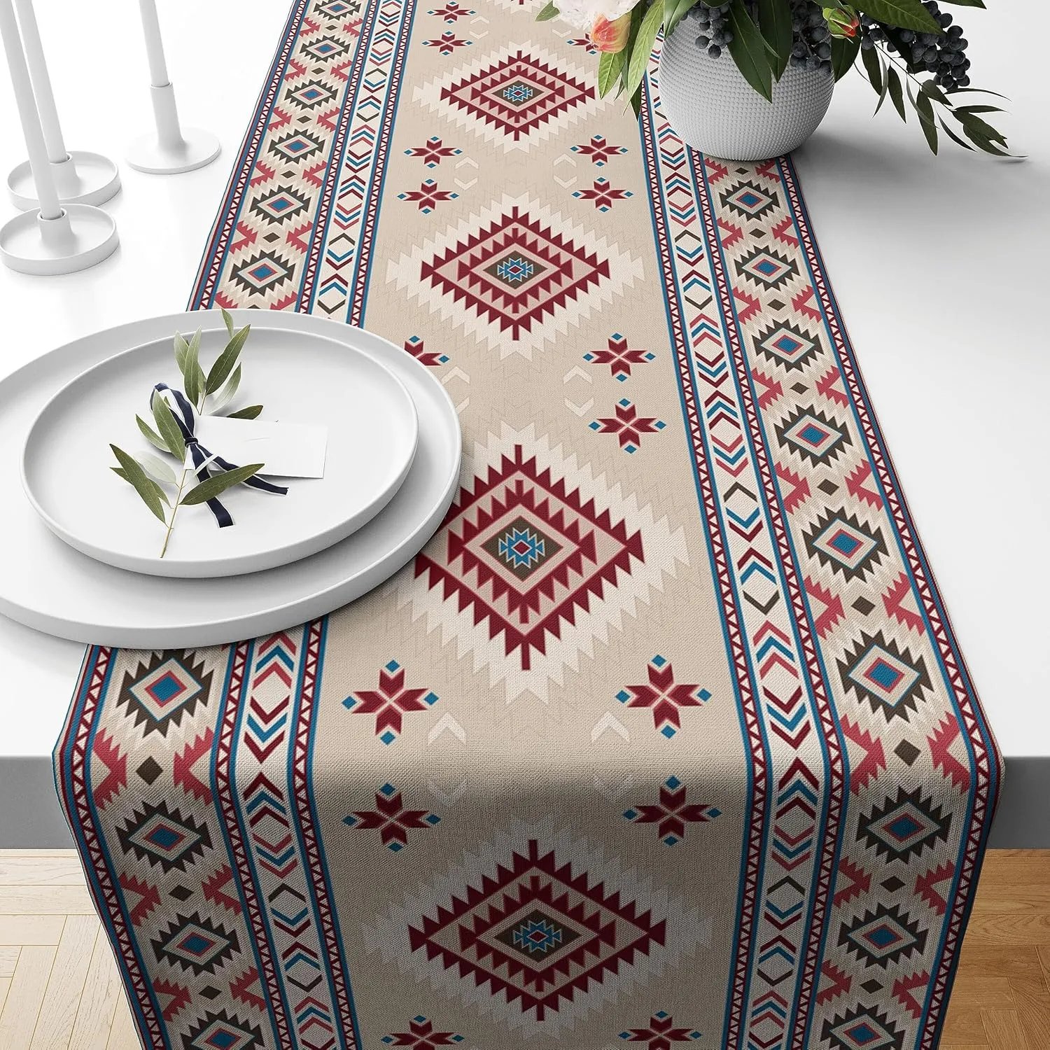 Rustic Ethnic African Table Runner Vintage Tribal Aztec Southwestern Native American Runner for Kitchen Table Dining Room Coffe 13x60 inch