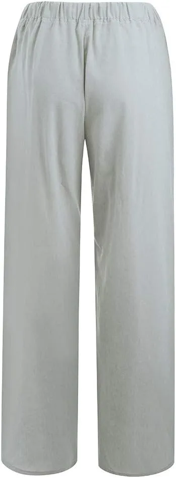 Ruziyoog Women's Cotton Linen Pants Summer Drawstring Waist Wide Leg Lounge Palazzo Pants Casual Loose Yoga Trousers