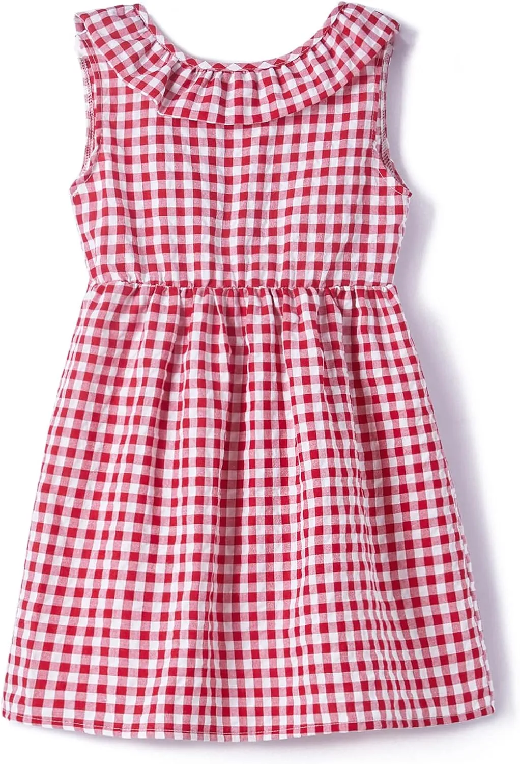 Rysly Toddler Baby Girls Cotton Linen Plaid Dress with Ruffle Back Straps and Bow Kids Casual Dress