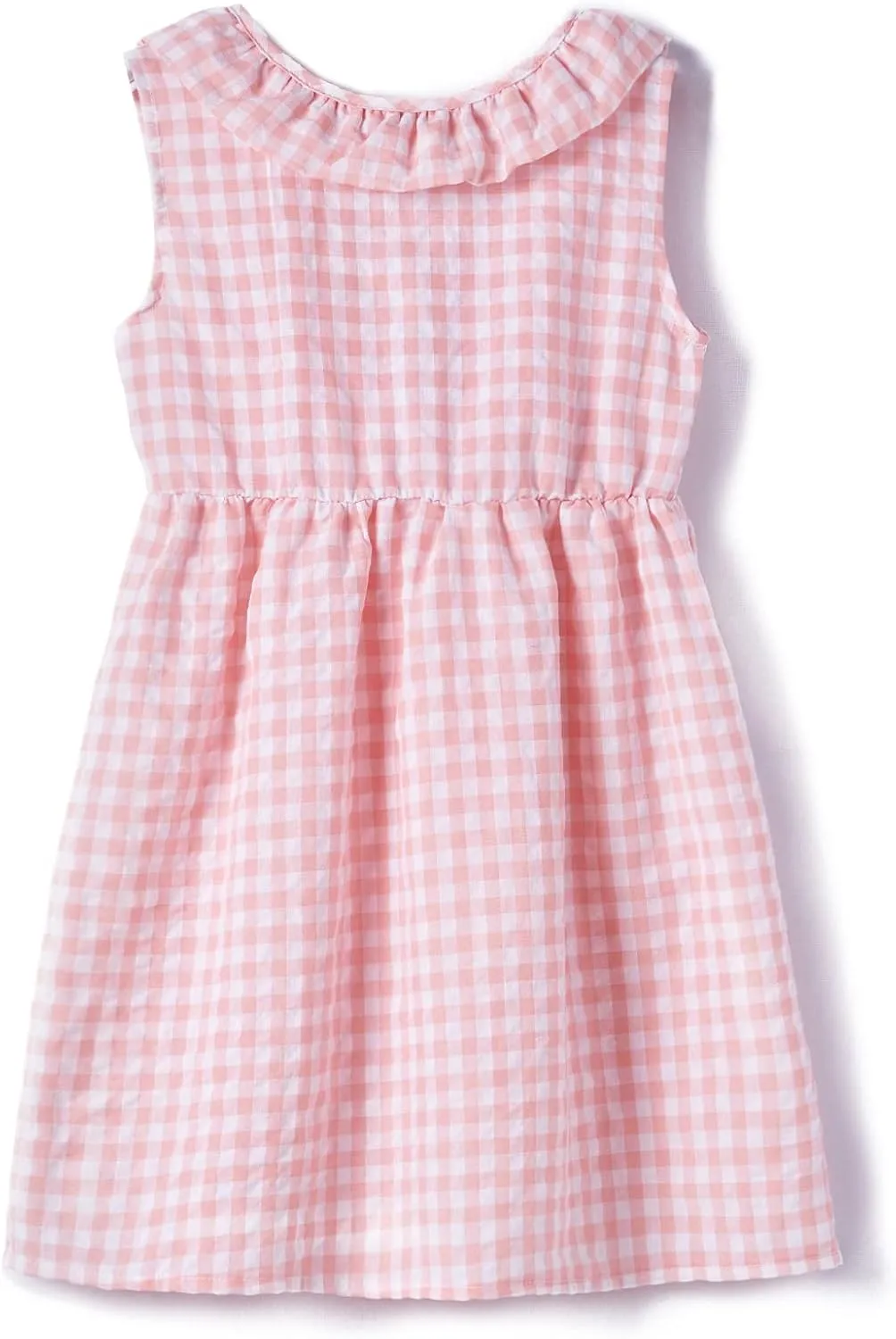 Rysly Toddler Baby Girls Cotton Linen Plaid Dress with Ruffle Back Straps and Bow Kids Casual Dress