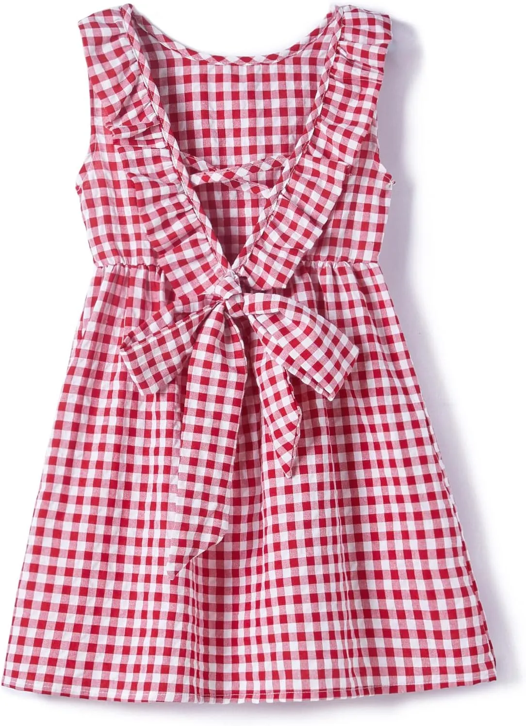 Rysly Toddler Baby Girls Cotton Linen Plaid Dress with Ruffle Back Straps and Bow Kids Casual Dress