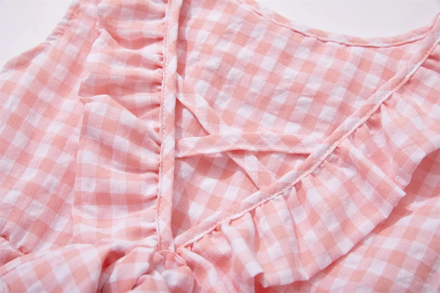 Rysly Toddler Baby Girls Cotton Linen Plaid Dress with Ruffle Back Straps and Bow Kids Casual Dress