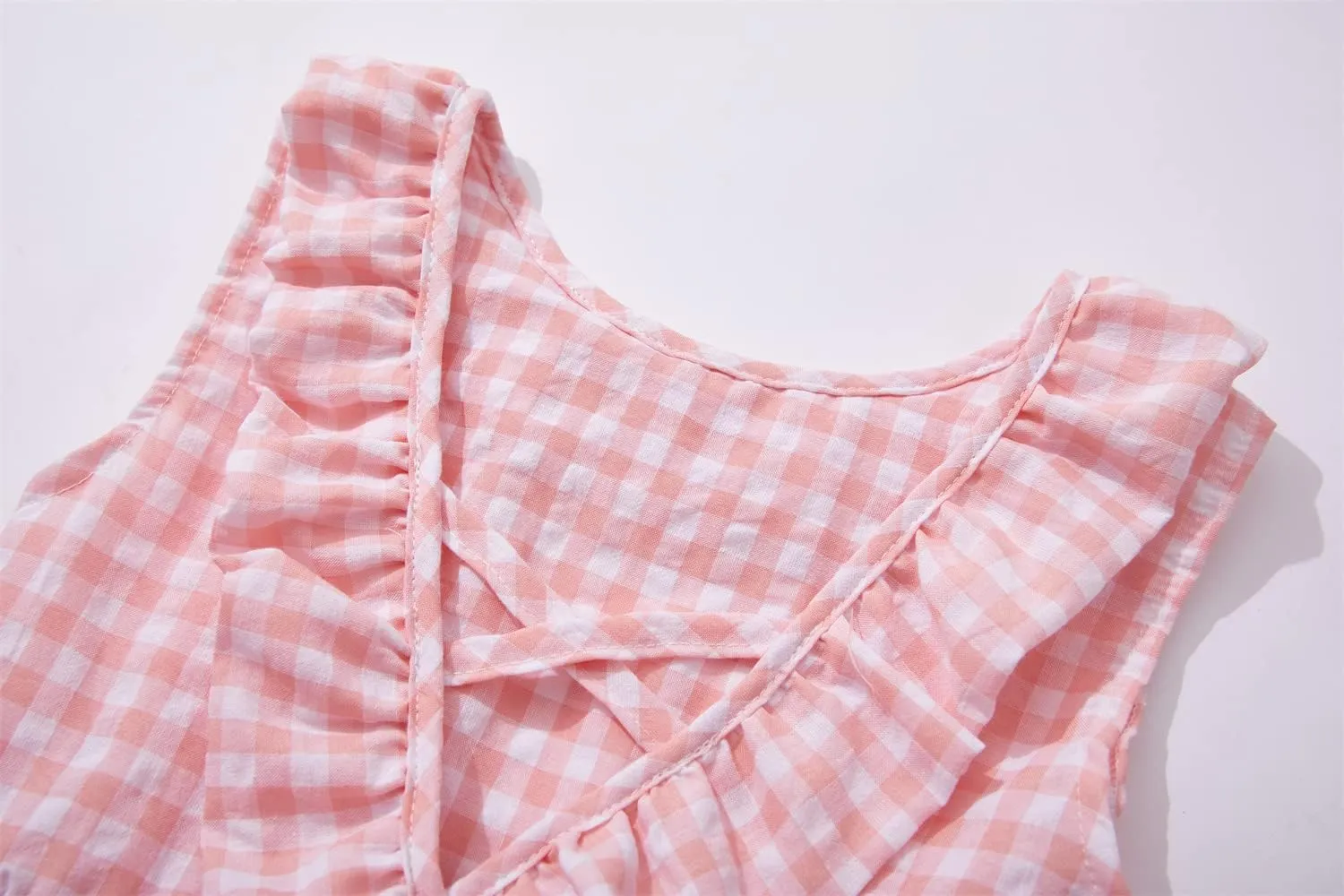 Rysly Toddler Baby Girls Cotton Linen Plaid Dress with Ruffle Back Straps and Bow Kids Casual Dress