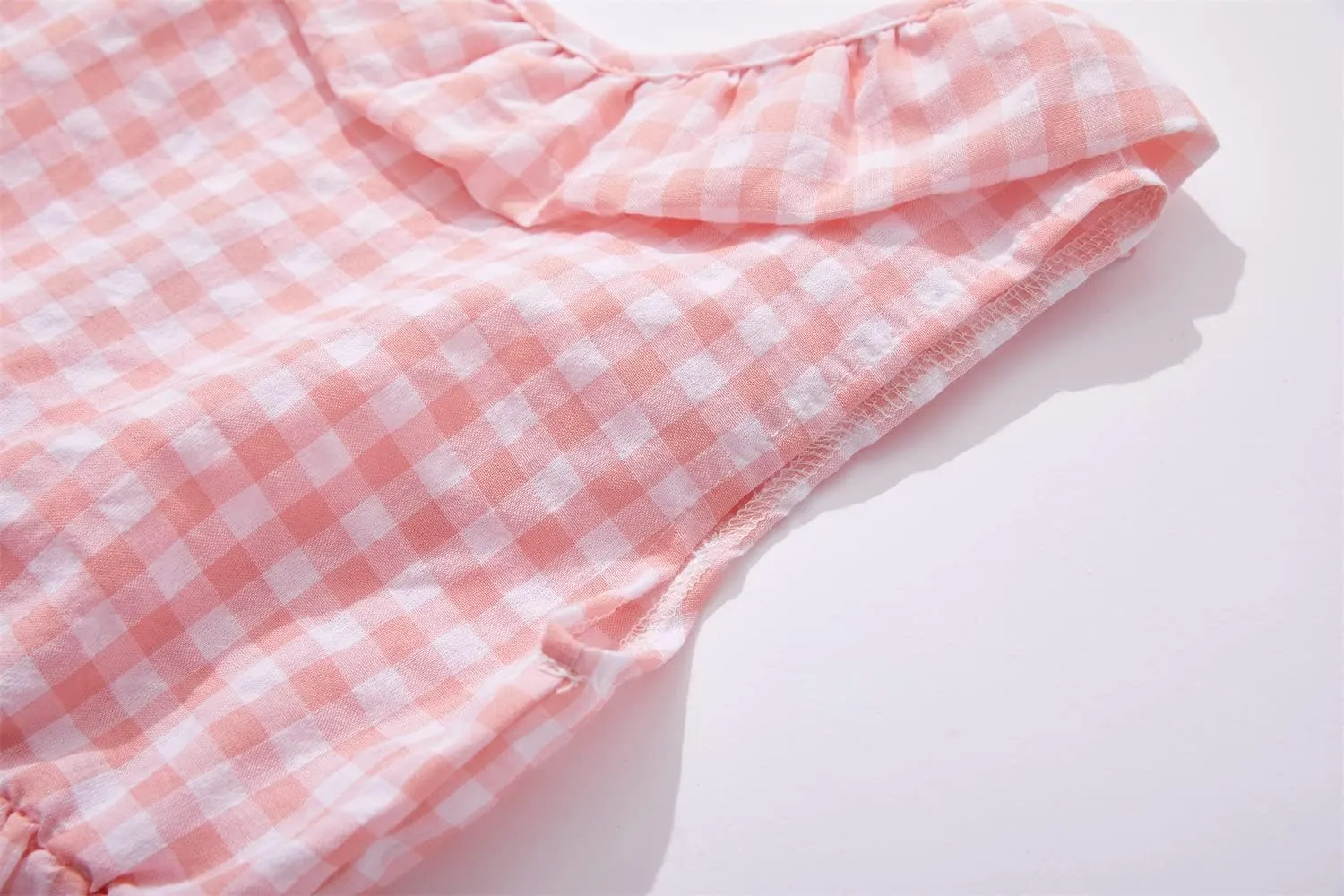 Rysly Toddler Baby Girls Cotton Linen Plaid Dress with Ruffle Back Straps and Bow Kids Casual Dress