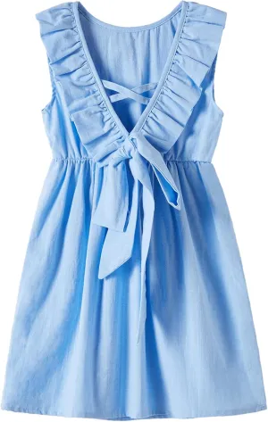 Rysly Toddler Baby Girls Cotton Linen Plaid Dress with Ruffle Back Straps and Bow Kids Casual Dress
