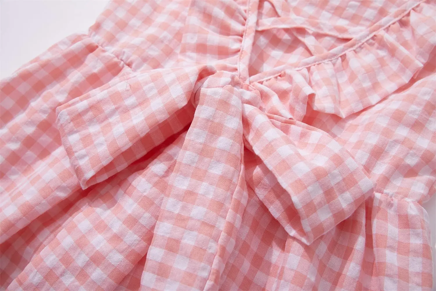 Rysly Toddler Baby Girls Cotton Linen Plaid Dress with Ruffle Back Straps and Bow Kids Casual Dress