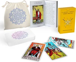 Sagesight Classic Tarot Cards Deck with Guidebook & Premium Linen Carry Bag - Original Pamela Colman Smith Artwork - Tarot Cards for Beginners and Experts (Light)