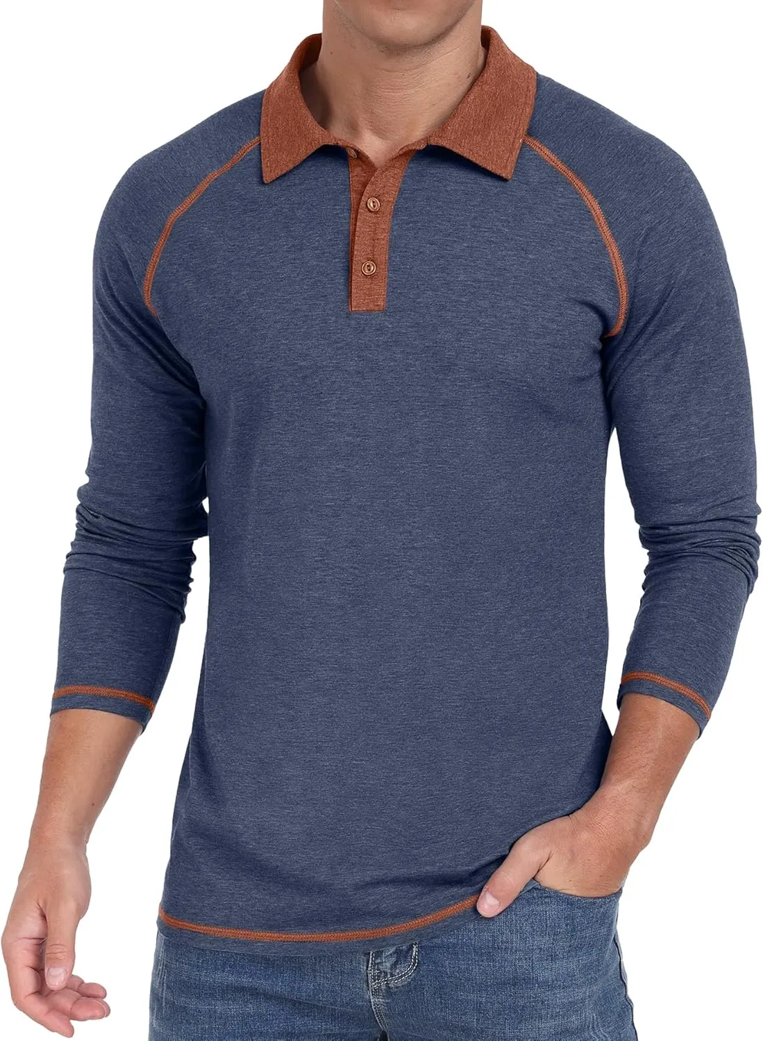 Sailwind Mens Long Sleeve Polo Shirts Cotton Fashion Casual Raglan Golf Shirts