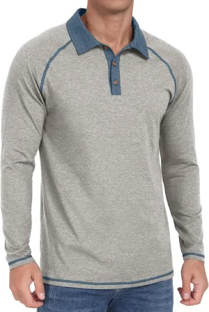 Sailwind Mens Long Sleeve Polo Shirts Cotton Fashion Casual Raglan Golf Shirts