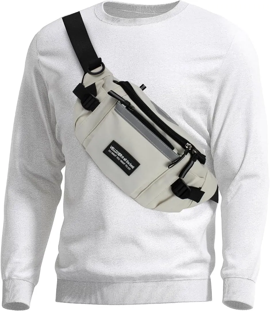 SAMAZON White Crossbody Waist Bag for Men & Women – Stylish Water-Resistant Sling Bag with Adjustable Strap, Multi-Pocket Fanny Pack for Travel, Hiking, Outdoor, and Everyday Use