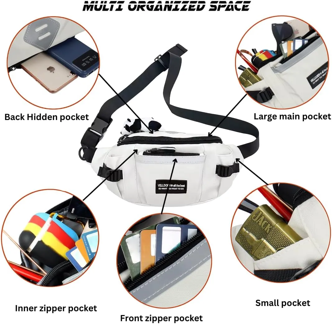 SAMAZON White Crossbody Waist Bag for Men & Women – Stylish Water-Resistant Sling Bag with Adjustable Strap, Multi-Pocket Fanny Pack for Travel, Hiking, Outdoor, and Everyday Use