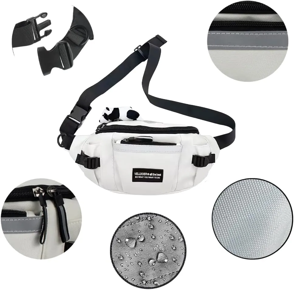 SAMAZON White Crossbody Waist Bag for Men & Women – Stylish Water-Resistant Sling Bag with Adjustable Strap, Multi-Pocket Fanny Pack for Travel, Hiking, Outdoor, and Everyday Use