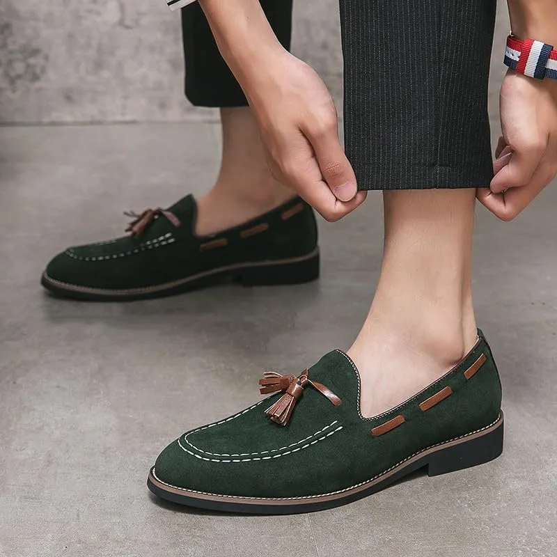 Santimon Men's Vintage Loafers for Men Tassel Loafers Slip-on Moccasin Loafer Casual Suede Leather Driving Loafers