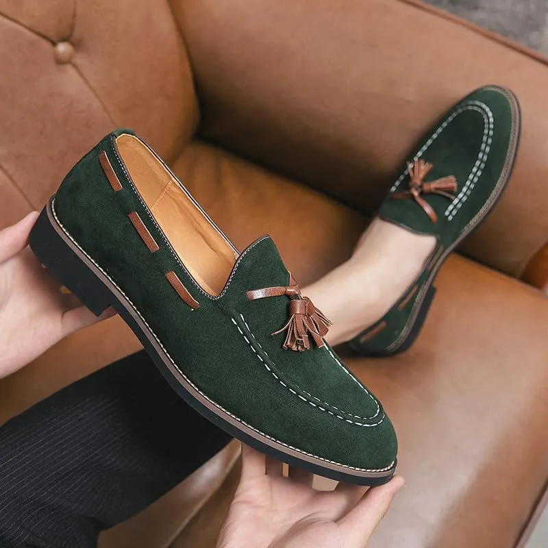 Santimon Men's Vintage Loafers for Men Tassel Loafers Slip-on Moccasin Loafer Casual Suede Leather Driving Loafers