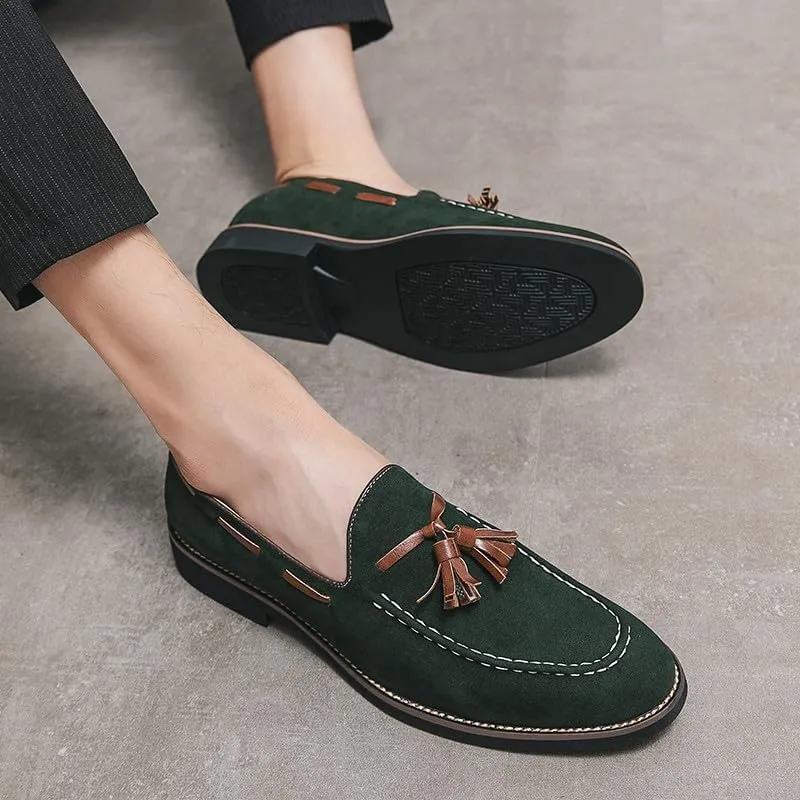 Santimon Men's Vintage Loafers for Men Tassel Loafers Slip-on Moccasin Loafer Casual Suede Leather Driving Loafers
