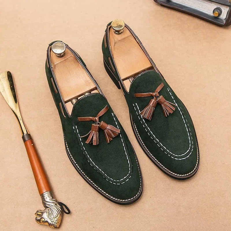 Santimon Men's Vintage Loafers for Men Tassel Loafers Slip-on Moccasin Loafer Casual Suede Leather Driving Loafers