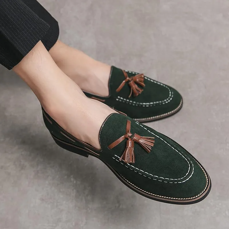 Santimon Men's Vintage Loafers for Men Tassel Loafers Slip-on Moccasin Loafer Casual Suede Leather Driving Loafers