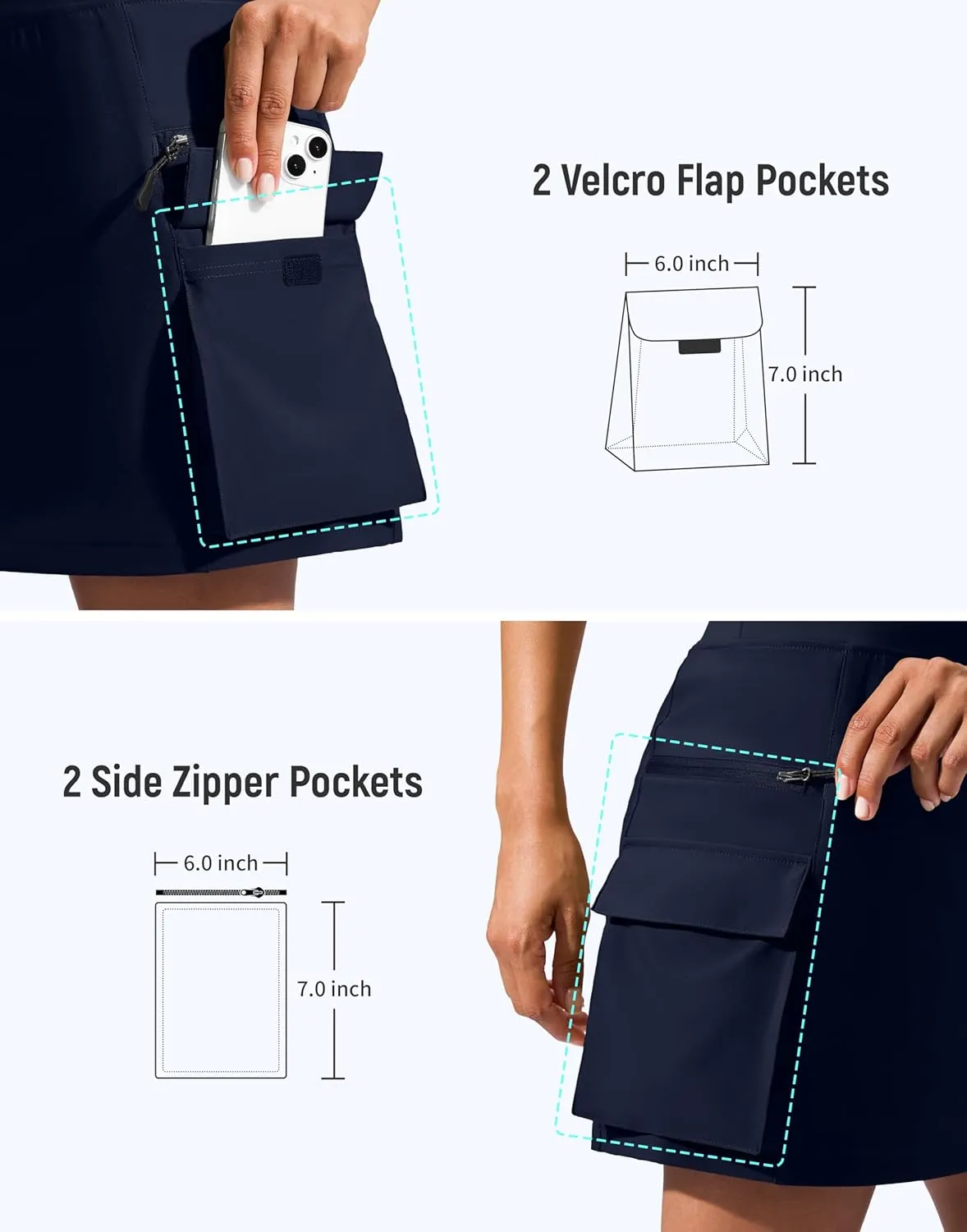 SANTINY 16" Cargo Skort with 6 Pockets Drawstring High Waisted Golf Travel Hiking Skorts for Women Dressy Casual Summer