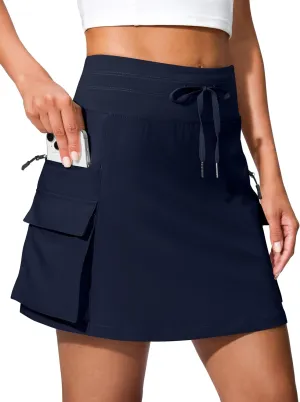 SANTINY 16" Cargo Skort with 6 Pockets Drawstring High Waisted Golf Travel Hiking Skorts for Women Dressy Casual Summer